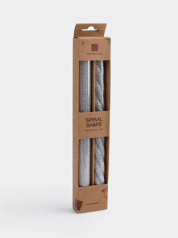 Candle, 25 cm, 2 pcs, thin, with glitter, pink, Spiral shape, image-3