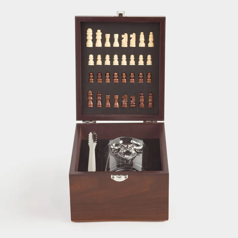 Drink set, 1 person, 4 items, in a box, glass / cubes/tongs, glass / marble, Chess, Sabal, image-7