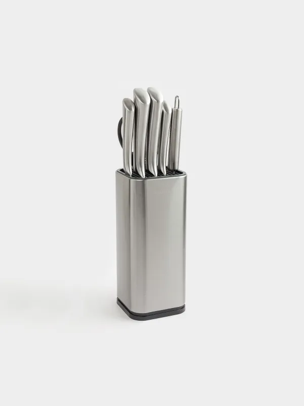 Knife set, 6 pcs, in stand, with peeler / scissors, steel / plastic, Pascale, image-0