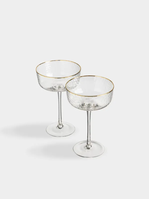 Drinking glass, 170 ml, 2 pcs, glass, with golden edging, Ripply gold, image-4