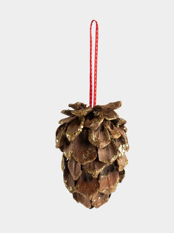 Christmas tree toy, 15 cm, cone/plastic, golden brown, Cone with sequins, Pine christmas, image-3