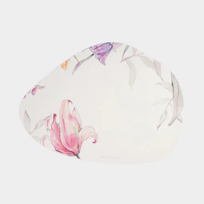 Placemat, 33x45 cm, PVC, shaped, milky, Flowers, Rock print