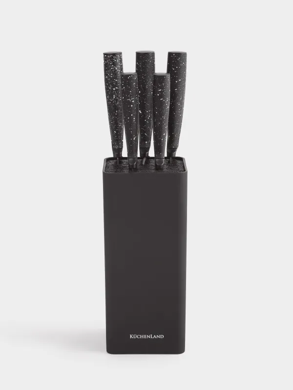 Knife set, 5 pr, in stand, steel / plastic, Black, speckled, Steel speckled, image-6