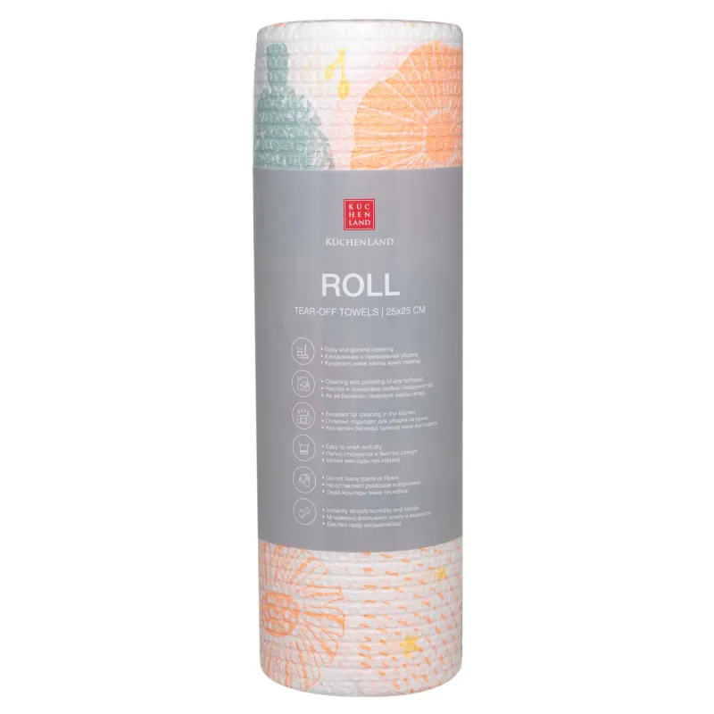 Roll towels, 25x25 cm, 50 pcs, white, Flowers and trees, Roll, image-0