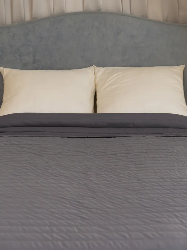 Bedspread, 220x240 cm, quilted, velvet/microfiber, grey, Stitch velvet, image-1