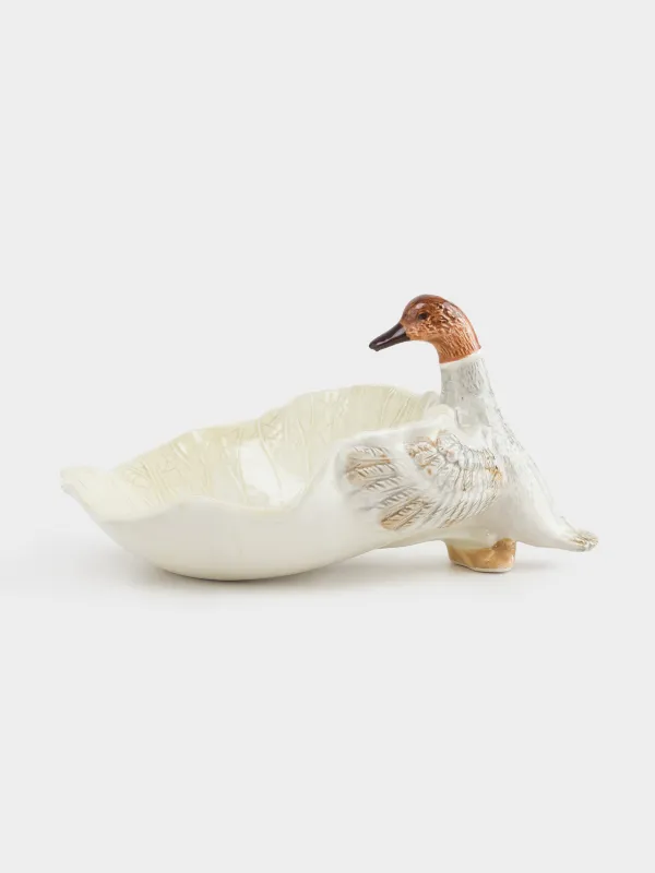 Deep dish, 20x14x18 cm, ceramic, white and gray, Duck and leaf, Duck, image-1