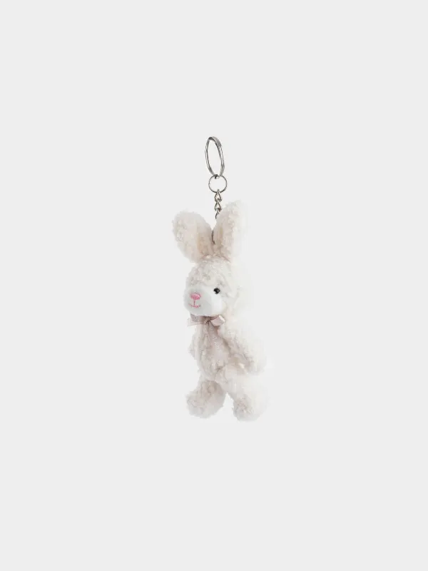 Pendant, 14 cm, soft, with moving paws, boucle / metal, milky, bunny with bow, Rabbit, image-2