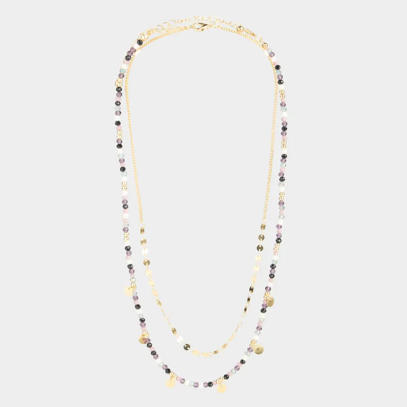 Chain, 52 cm, 2 pcs, metal / plastic, golden, colored stones, Mineral