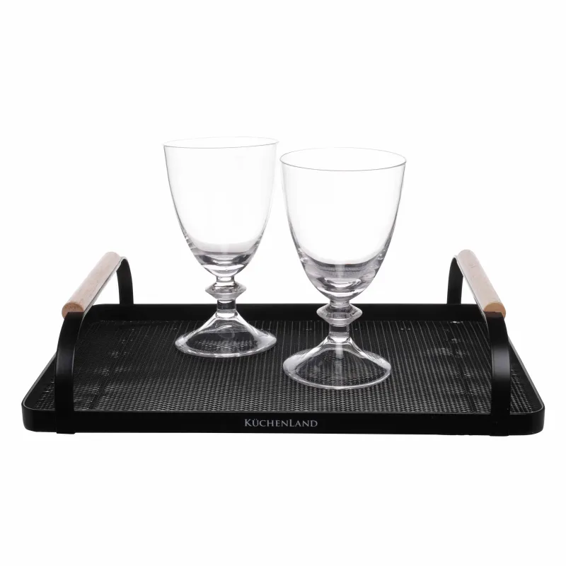 Tray, 33x23 cm, with handles, metal / wood, rectangular, black, Black style, image-3