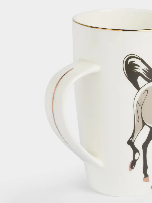 Mug, 600 ml, porcelain F, white, with golden edging, Horse, Horse, image-2