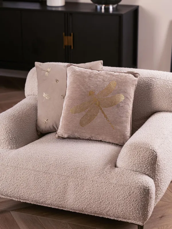 Decorative pillow, 45x45 cm, chenille / corduroy, gray-beige, Dragonfly, Dragonfly, image-8