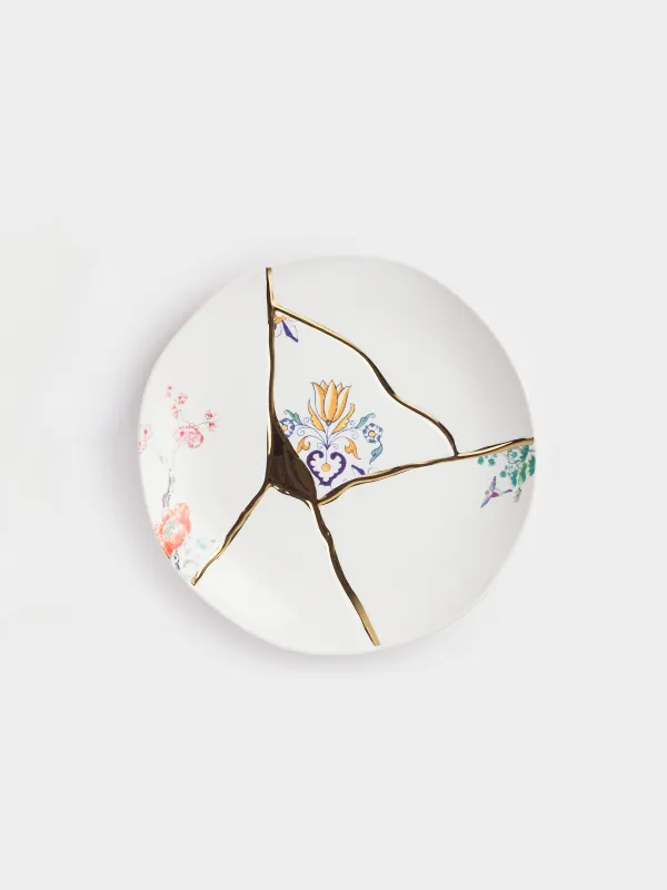 Dinner plate, 27 cm, porcelain N, white and gold, Kintsugi, Kintsugi, image-0