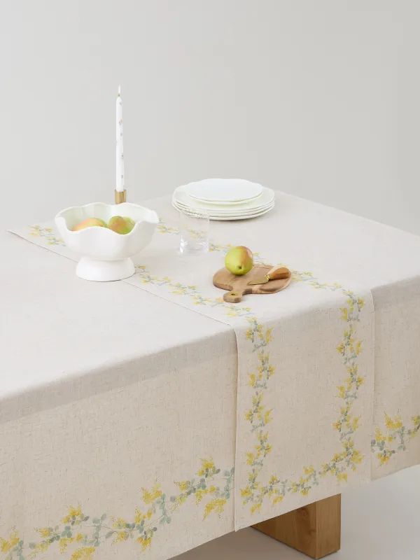 Table runner, 40x160 cm, polyester / linen, beige, Mimosa, Mimosa flowers, image-5