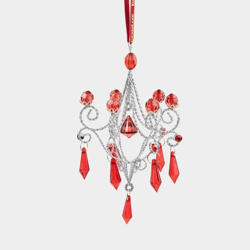 Christmas tree toy, 15 cm, acrylic / metal, red and silver, Crystal Pendant, Ice crystal