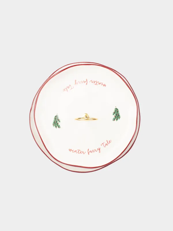 Cake stand, 25x21 / 26 cm, 2 tiers, ceramic / metal, Christmas tree and horse, Christmas tree, image-2