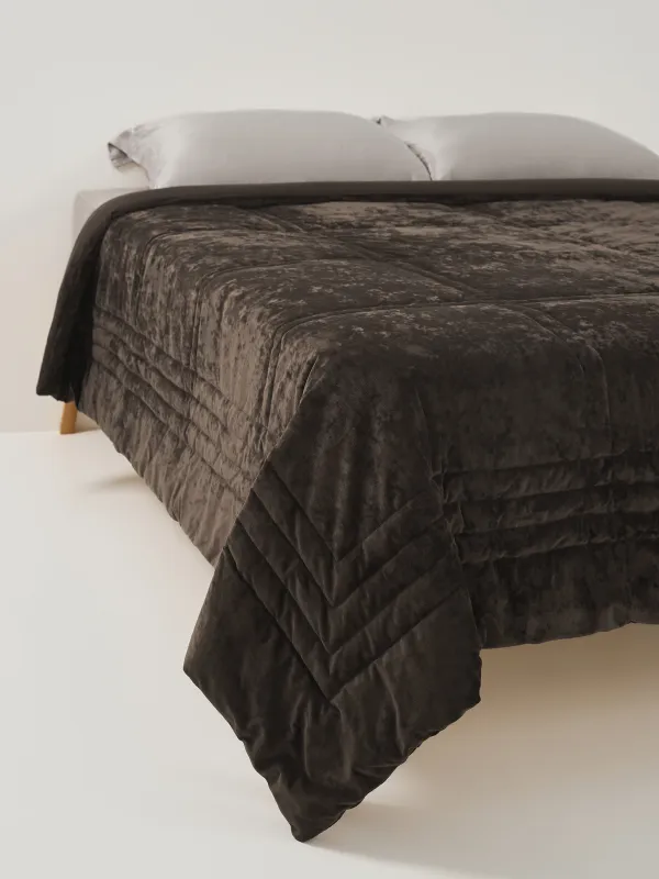 Bedspread, 220x240 cm, quilted, velvet/microfiber, dark brown, Squares, Stitch velvet, image-0