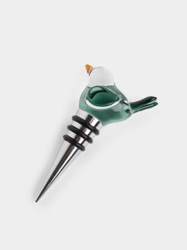 Bottle stopper, 10 cm, metal/glass, Blue bird, Birds, image-1