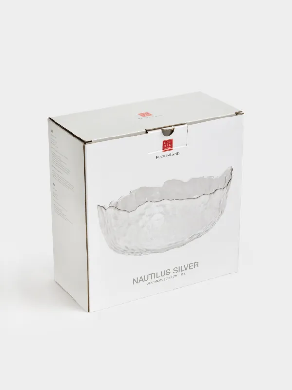 Salad bowl, 20x9 cm, 1,1 l, glass, with silver edging, Nautilus silver, image-3