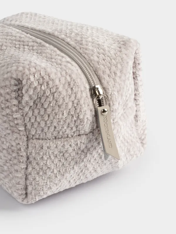 Cosmetic bag, 20x13 cm, chenille / lurex, beige, Chenill, image-2