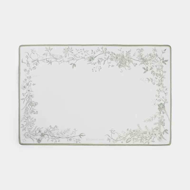 Placemat, 30x45 cm, PVC / polyester, rectangular, milky, Flowers and branches, Rock print