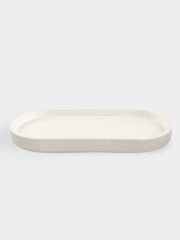 Bath tray, 27x13 cm, polyresin, milky, White stripes, image-1