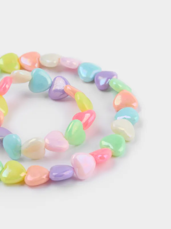 Jewelry set, 2 pieces, children's, plastic, bracelet/beads, Hearts, Jewelry kids, image-2