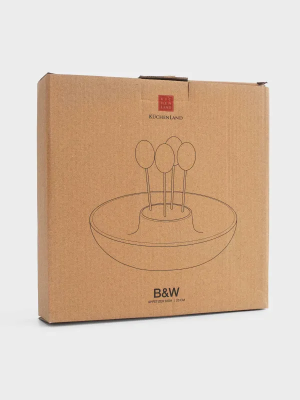 Appetizer dish, 23 cm, with skewers, porcelain P / wood, white / black, B&W, image-4