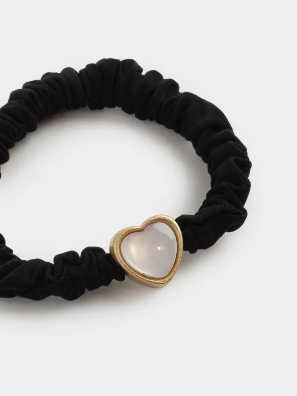 Hair tie, 6 cm, satin/plastic, black, Heart, Silk, image-2