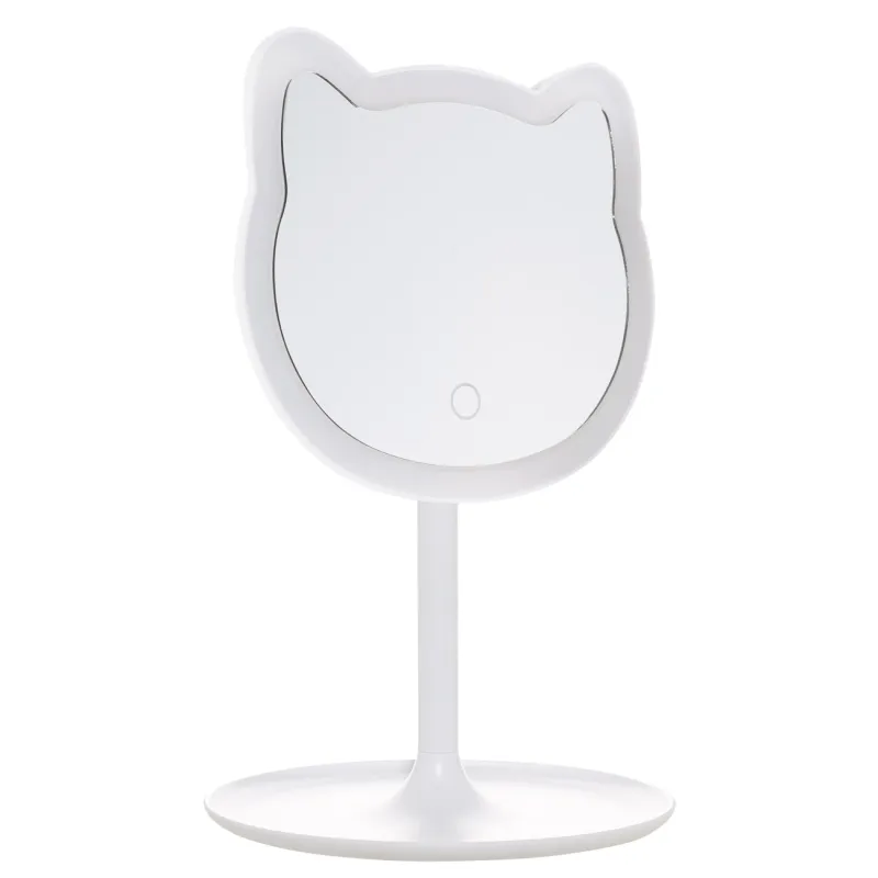 Table mirror, 29x19/13x16 cm, illuminated, on a stand, plastic, white, Cat, Cat, image-0