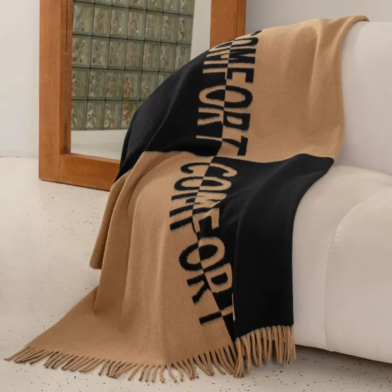 Plaid, 130x170 cm, with fringe, polyester, beige-black, Comfort, Soft home