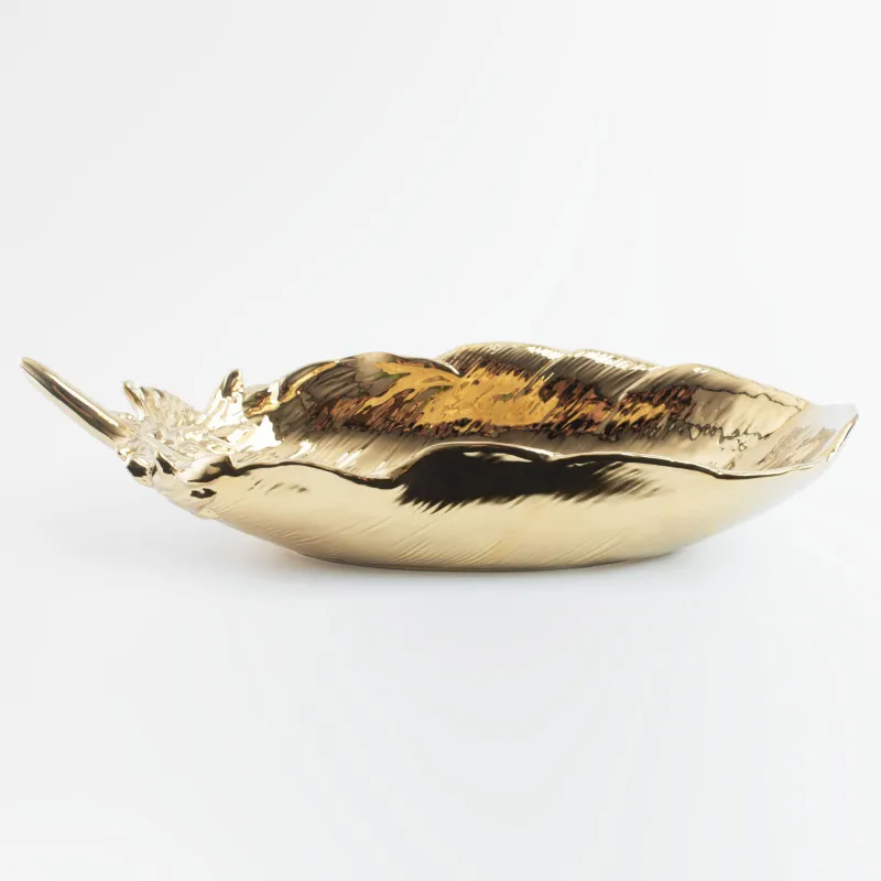 Decorative dish, 35x13 cm, porcelain P, golden, Feather, Royal jungle, image-2