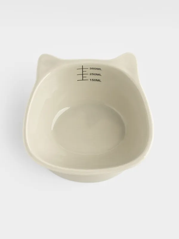 Pet bowl, 13x9 cm, 350 ml, with measuring scale, on a leg, ceramic, grey, Cat, Whiskers, image-2
