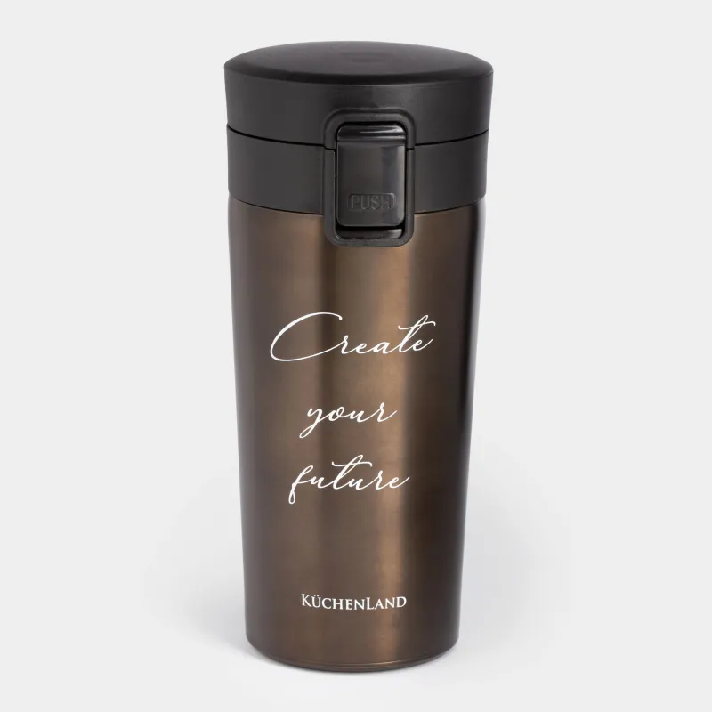 Thermo mug, 380 ml, steel / plastic, graphite, matte, Create your future, Voyage