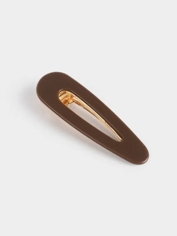 Hair clip, 8 cm, Acrylic / metal, brown, Hair basic, image-1