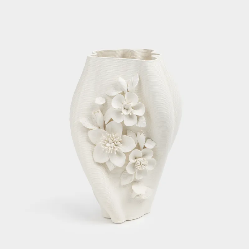 Flower vase, 29 cm, ceramic, white, Flowers, Bloome