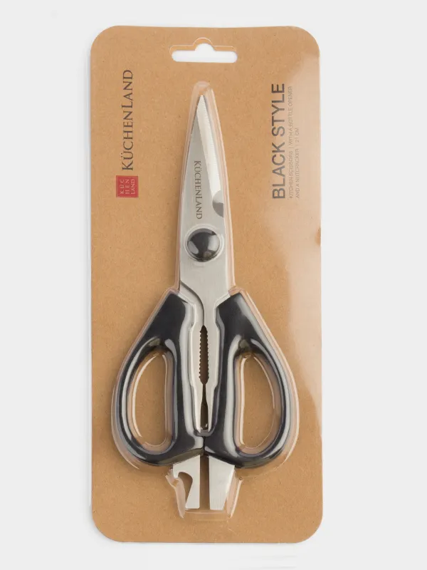 Kitchen scissors, 21 cm, with opener and nutcracker, steel / plastic, black, Black style, image-4