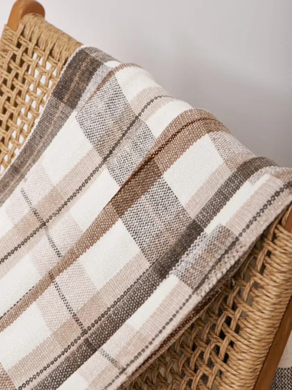 Plaid, 130x170 cm, fringed, chenille, beige-brown, Checkered, Hazel, image-3