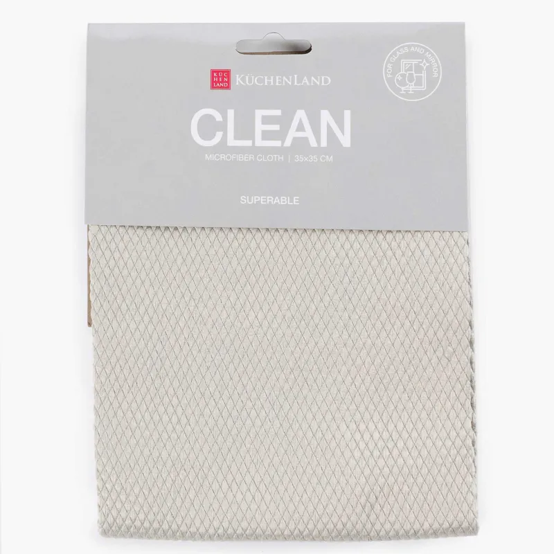 Cloth for glass/plastic/mirrors, 35x35 cm, microfiber, Fish scales, grey-beige, Clean