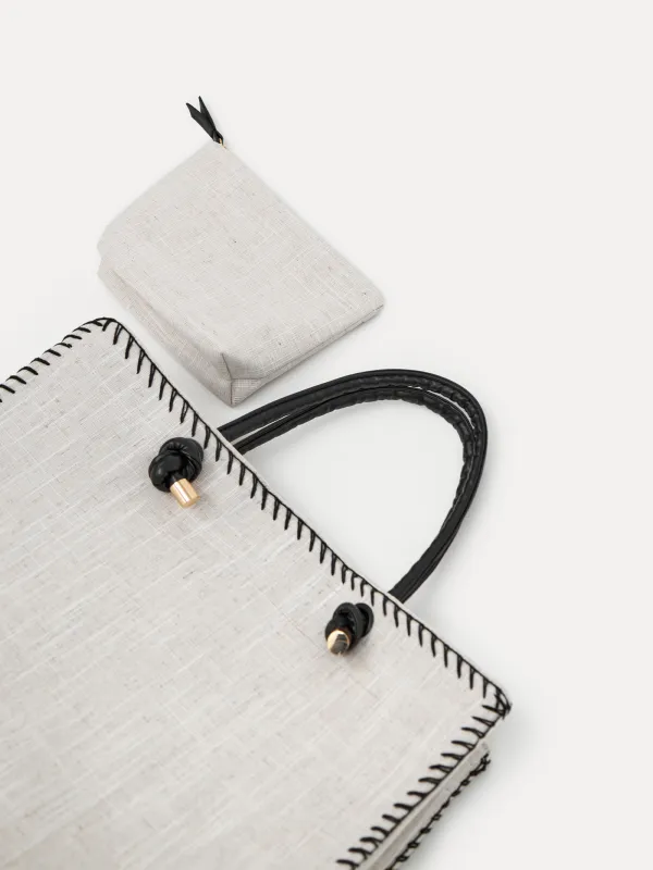 Women's bag, 44x35 cm, with stitches, canvas, beige, Solo, image-3