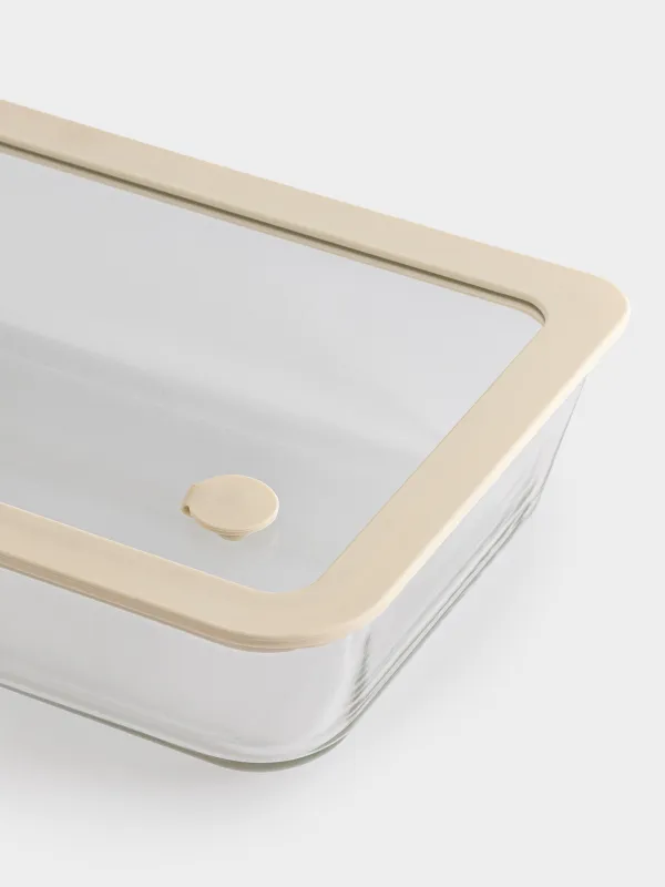 Container, 1,4 l, with valve, glass T / silicone, rectangular, beige, Verre, image-4