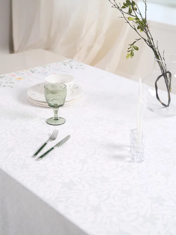Tablecloth, 160x160 cm, jacquard, polyester, milky, Wildflowers, Petals serenity, image-7