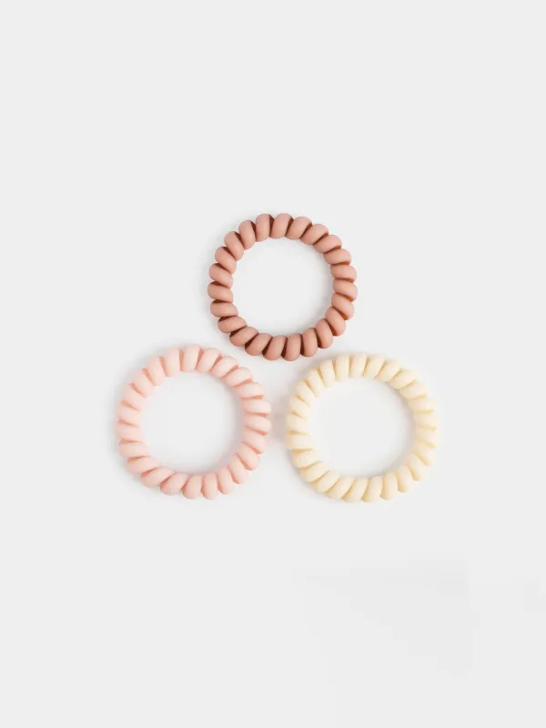 Elastic band for hair, 6 cm, 3 pcs, TPU, beige mix, Spiral, Helix, image-0