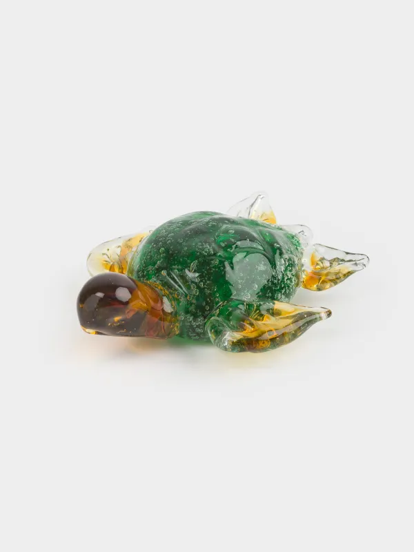 Statuette, 12 cm, glass, green-amber, Turtle, Vitreous, image-1