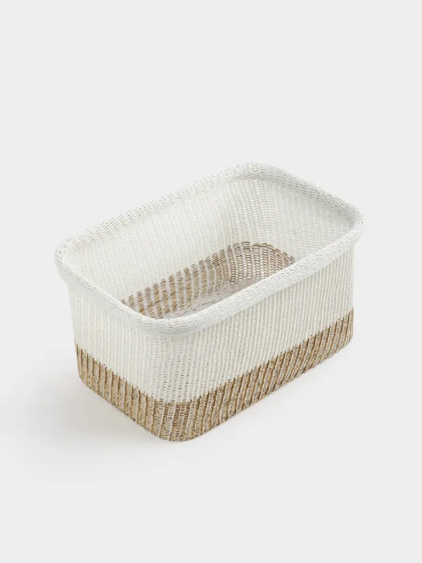 Storage basket, 33x22x17 cm, cotton/polyester, rectangular, milky beige, Crochet, image-1