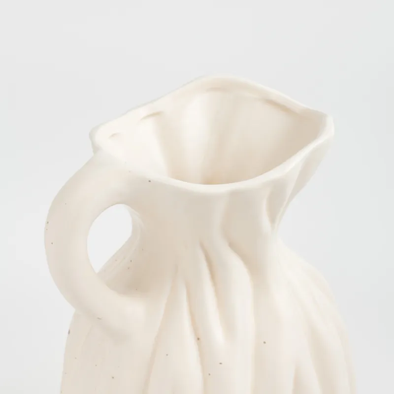 Flower vase, 25 cm, with handle, ceramic, milk, speckled, jug, Golden glow, image-2