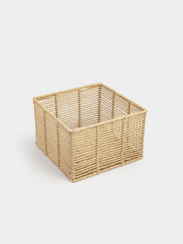 Storage organizer basket, 25x25x16 cm, wicker, cellulose/metal, square, beige, Braided, image-2