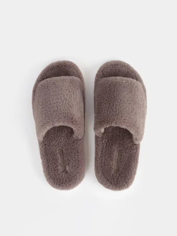 Women's slippers, homewear, size 36-37, artificial fur, brown, Bushy, image-1