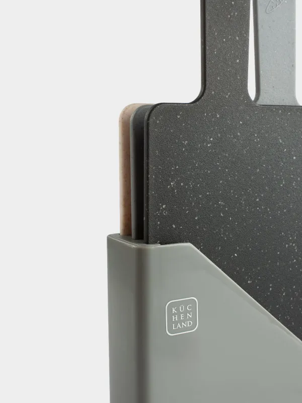 Cutting board, 32x20 cm, 3 pcs, in a stand, plastic, gray / beige / black, Speck, image-3