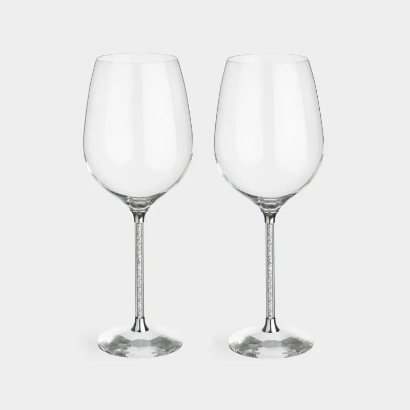 Drinking glass, 600 ml, 2 pcs, glass / rhinestones, Silver crystals, Diamond