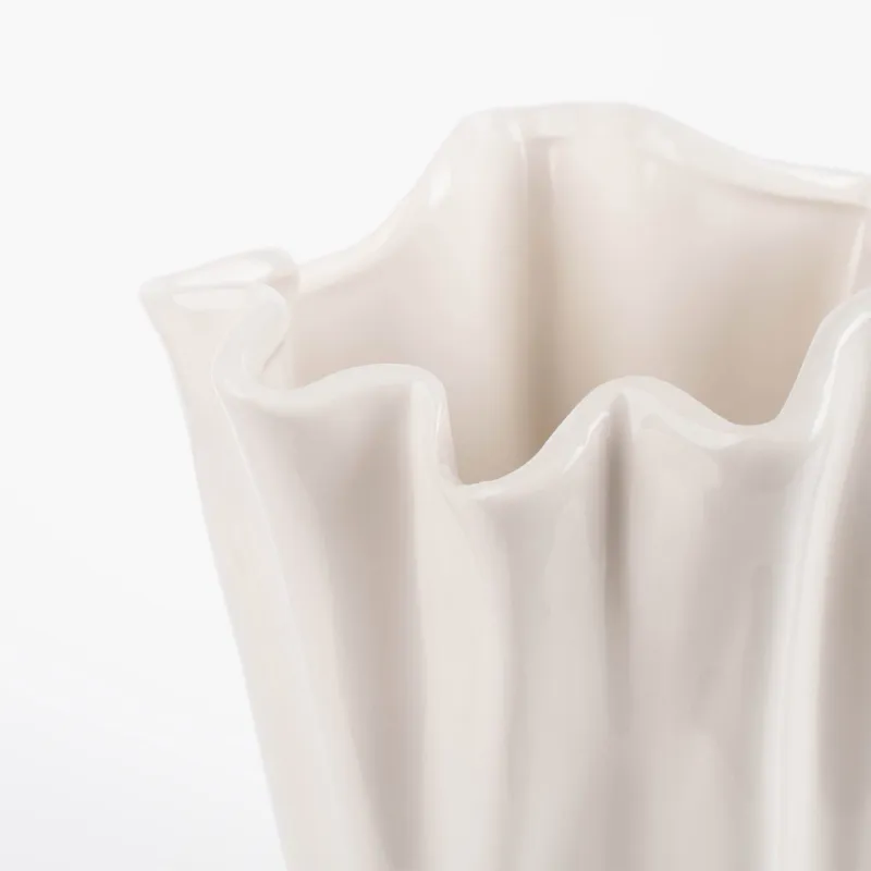 Flower vase, 25 cm, ceramic, milky, Crumpled effect, Crumple, image-3